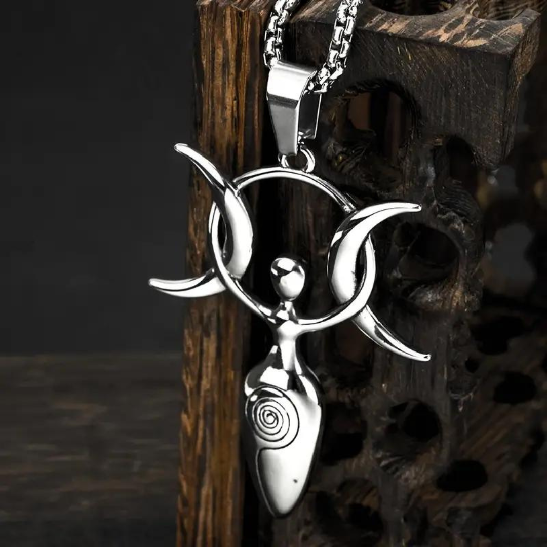 Double Crescent Moon Sun Goddess Necklace